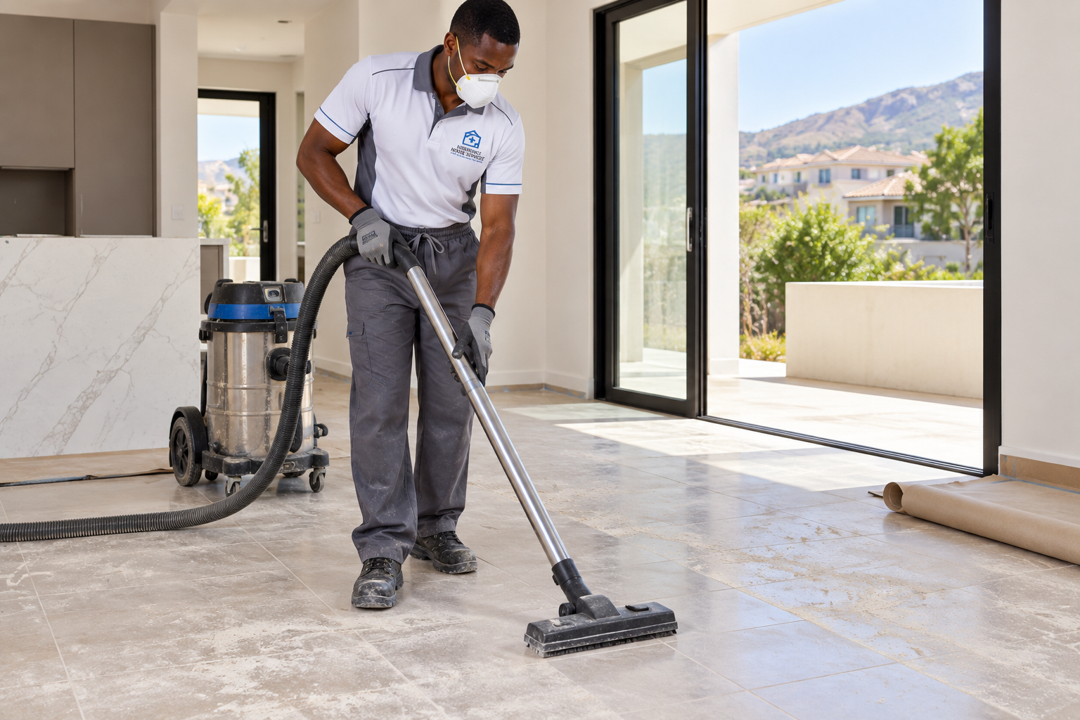 EHS cleaner vacuuming after renovation work